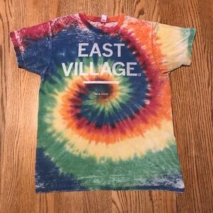 East Village Des Moines Iowa Tie-Dye T-Shirt, Green, Blue, Yellow, Red - Size M